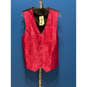 Barry.Wang Mens Hot Pink Paisley Button-Up Vest With Adjustable Back Strap